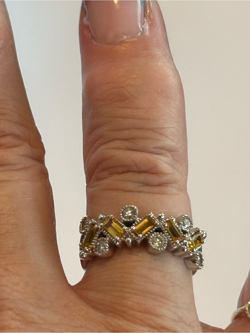 14k white Gold Yellow Sapphire and Diamond Ring Size 7 - Picture 5 of 8
